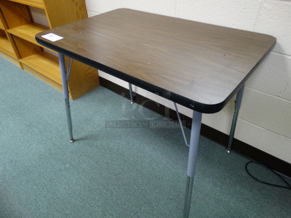 Wood Pattern Table on Metal Legs. 36x24x29. (Library: Back Right Room)