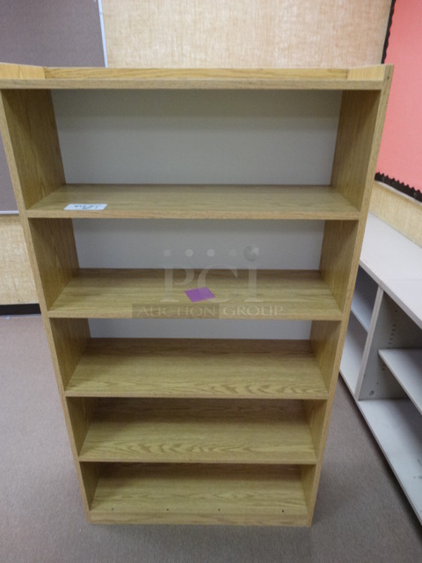 Wood Pattern Bookshelf. 35x12x63. (Room 202)