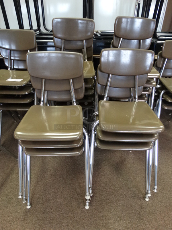 12 Brown Metal Chairs on Metal Legs. 13x20x28. 12 Times Your Bid! (Room 203)