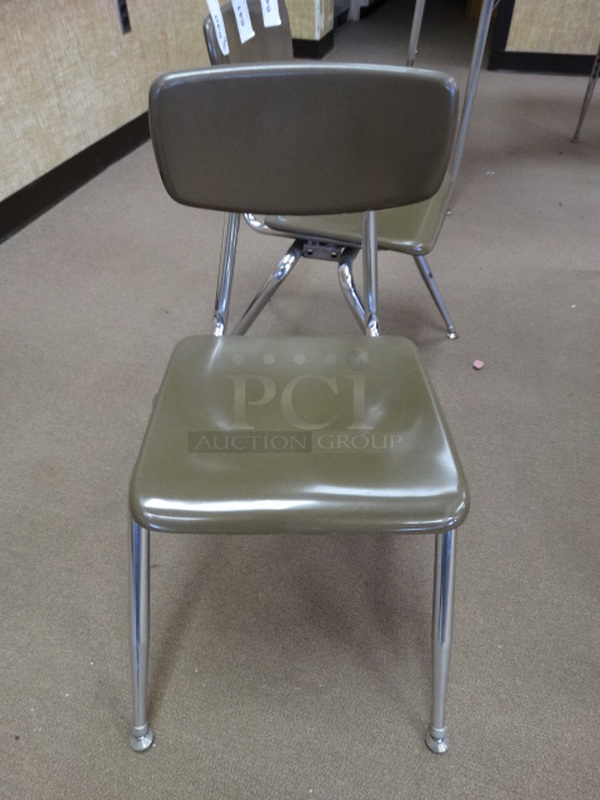 10 Brown Metal Chairs on Metal Legs. 13x20x28. 10 Times Your Bid! (Room 204)