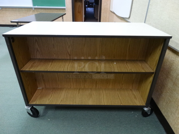 Wood Pattern Double Sided Cart w/ 2 Undershelves on Commercial Casters. 48x22x34. (Room 205)