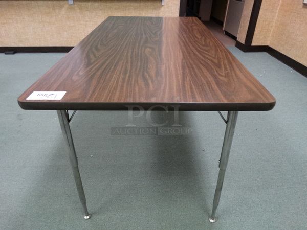 Wood Pattern Table on Metal Legs. 60x30x27. (Room 205)