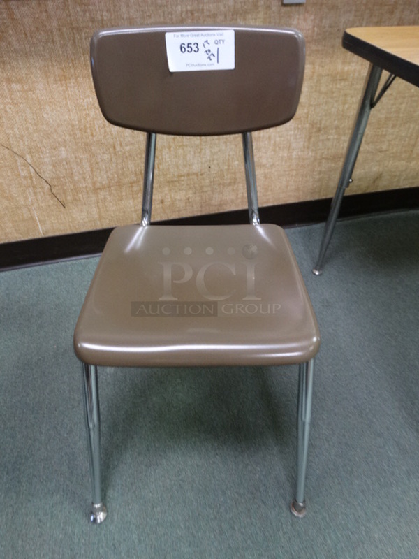 Brown Metal Chair on Metal Legs. 13x20x27. (Room 205)