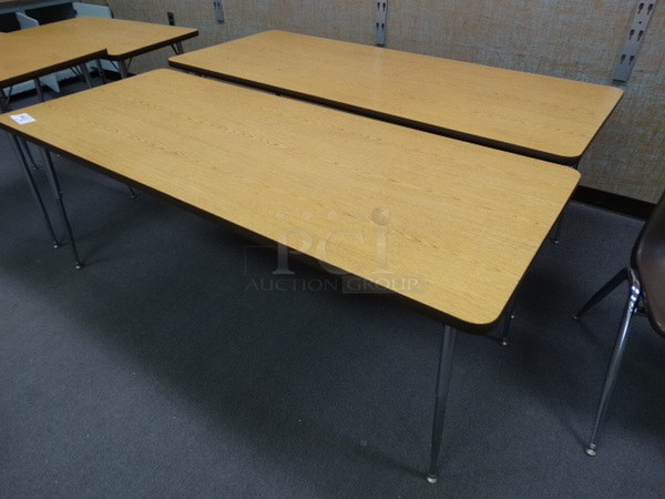 2 Wood Pattern Tables on Metal Legs. 72x30x28. 2 Times Your Bid! (Room 206)