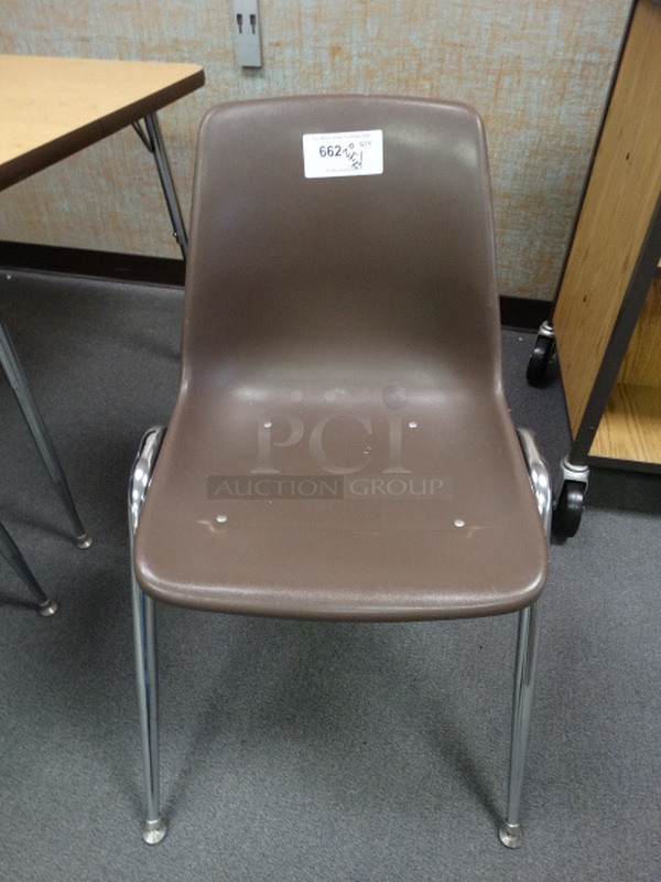 Brown Poly Chair on Metal Legs. 20x27x32. (Room 206)