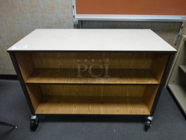 Wood Pattern Double Sided Cart w/ 2 Shelves on Commercial Casters. 48x22x34. (Room 206)