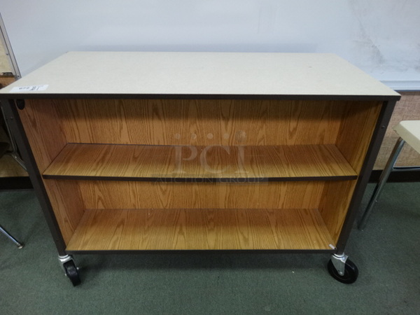 Wood Pattern Double Sided Cart w/ 2 Shelves on Commercial Casters. 48x22x34. (Room 207)