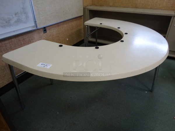White U Shaped Table on Metal Legs. 72x44x24. (Room 207)
