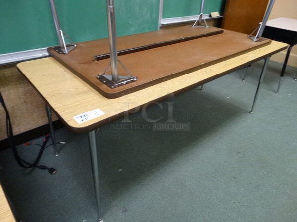 2 Wood Pattern Tables on Metal Legs. 72x30x27, 60x30x27. 2 Times Your Bid! (Room 207)