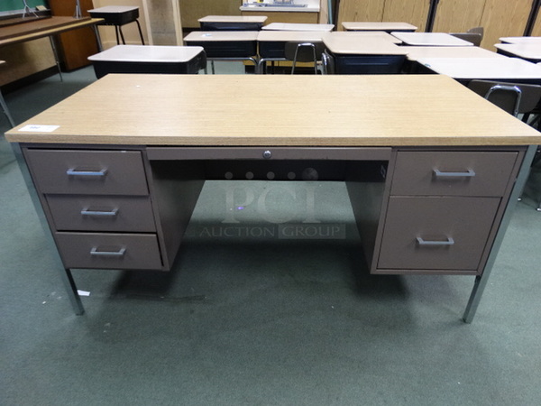 Metal Desk w/ Wood Pattern Desktop and 5 Drawers. 60x30x30. (Room 207)