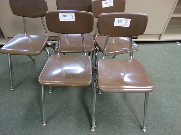 8 Brown Metal Chairs on Metal Legs. 13x20x28. 8 Times Your Bid! (Room 207)