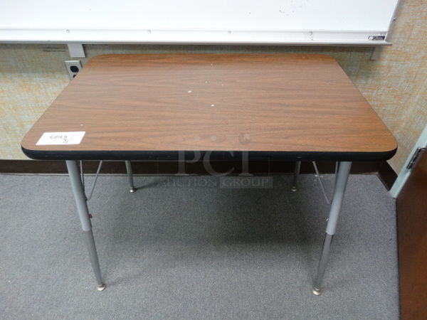 Wood Pattern Table on Metal Legs. 36x24x27. (Room 208)