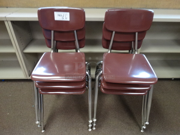 6 Metal Maroon Chairs on Metal Legs. 13x20x28. 6 Times Your Bid! (Room 209)