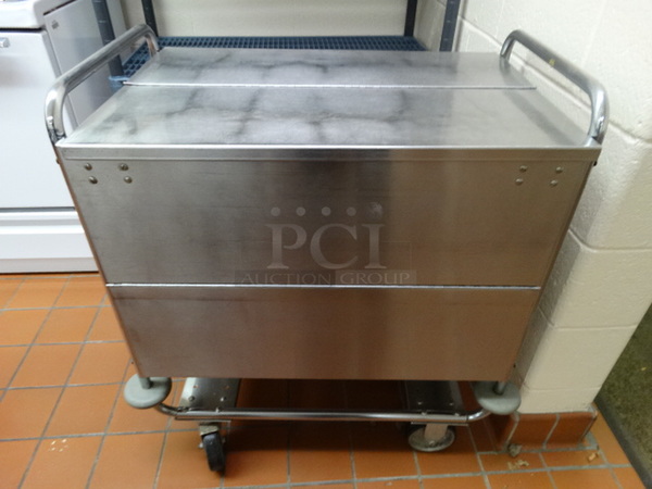 NICE! Stainless Steel Commercial Portable Dish Cart w/ Hinge Lid on Commercial Casters. 34x21x36. (Kitchen)