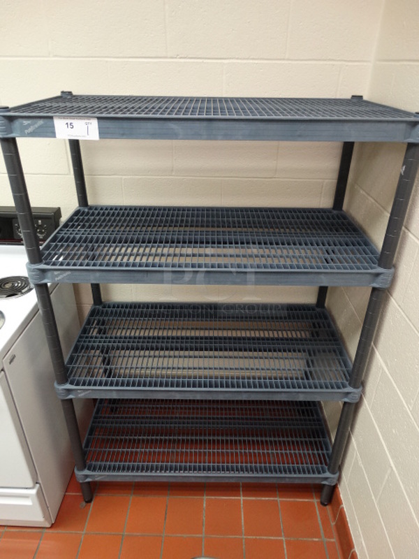 Metro Poly Erecta Blue and Gray Poly 4 Tier Shelving Unit. 42x22x61. BUYER MUST DISMANTLE. PCI CANNOT DISMANTLE FOR SHIPPING. PLEASE CONSIDER FREIGHT CHARGES. (Kitchen)
