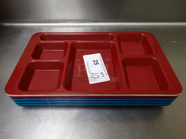 10 Teal, Dark Blue, Tan and Red Lunch Trays. 15x9x1. 10 Times Your Bid! (Kitchen)