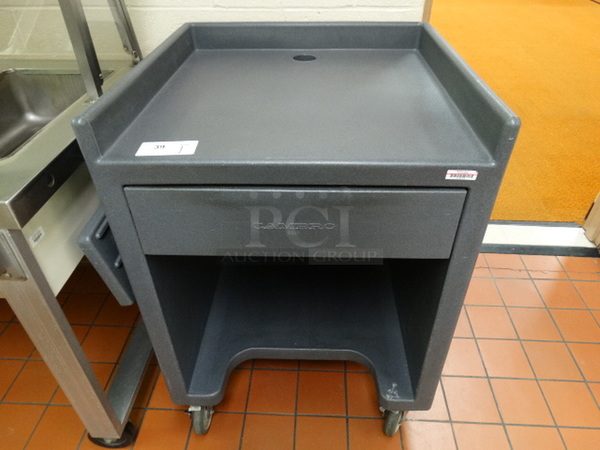 Cambro Gray Poly Portable Cashier Station w/ Register Drawer and Left Side Tray Slide on Commercial Casters. 31x28x40. (Kitchen)