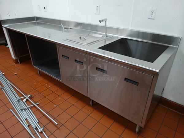 AMAZING! CUSTOM MADE! Eagle Stainless Steel Commercial Server Station w/ Backsplash, Ice Bin, Water Faucet and Undershelf. 120x30x40