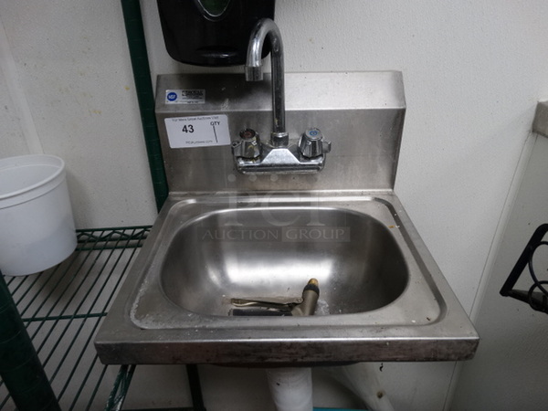 Stainless Steel Commercial Wall Mount Single Bay Sink w/ Faucet and Handles. 15x16x16