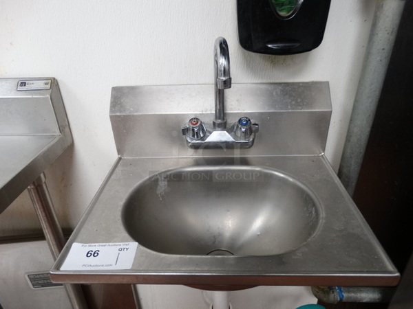 Stainless Steel Commercial Wall Mount Single Bay Sink w/ Faucet and Handles. 19x15x15