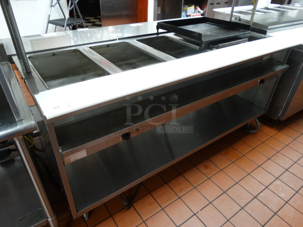 GREAT! 2016 Randell Stainless Steel Commercial Floor Style 5 Bay Steam Table w/ Stainless Steel Undershelf on Metal Legs. 78x32x37. Tested and Working!