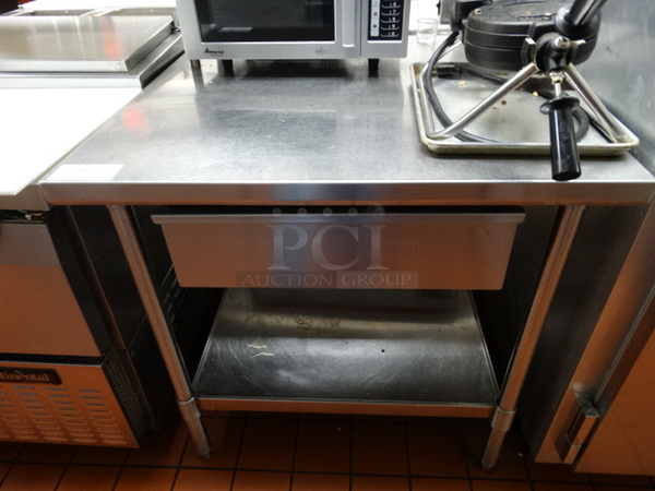 Eagle Stainless Steel Commercial Table w/ Drawer and Stainless Steel Undershelf. Will Have 2 Holes In Countertop From Removal of Overshelf Seen In Pictures. 36x36x36