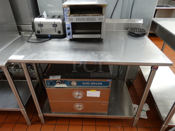 John Boos Stainless Steel Commercial Table w/ Stainless Steel Undershelf and Backsplash. 48x30x36