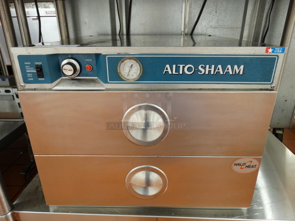 FANTASTIC! Alto Shaam Model 5002D Stainless Steel Commercial 2 Drawer Warming Drawer w/ Thermostatic Controls. 125 Volts, 1 Phase. 24x24x19. Tested and Working!