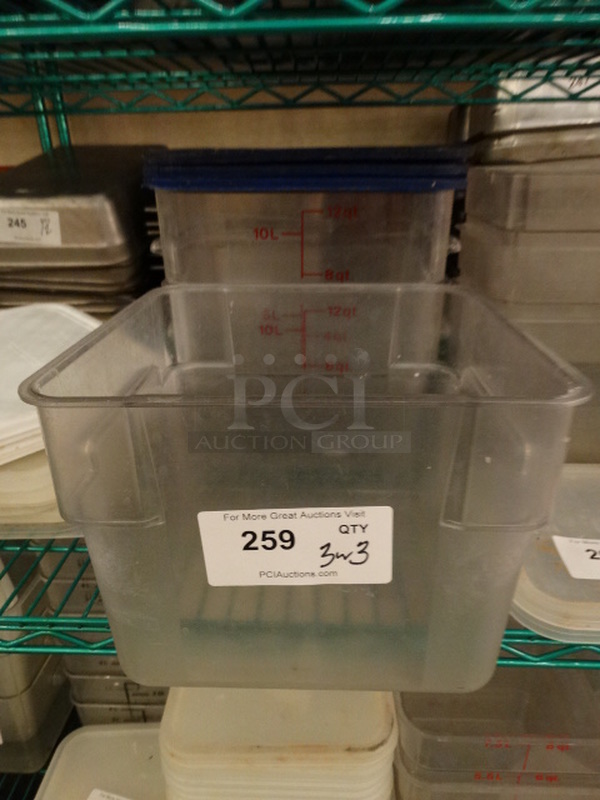 3 Poly Clear Containers w/ 3 Blue Lids. 11x11x8. 3 Times Your Bid!