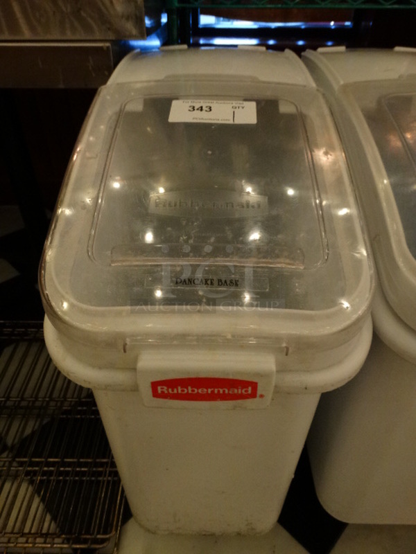 Rubbermaid White Poly Ingredient Bin w/ Clear Lid on Commercial Casters. 13x29x29