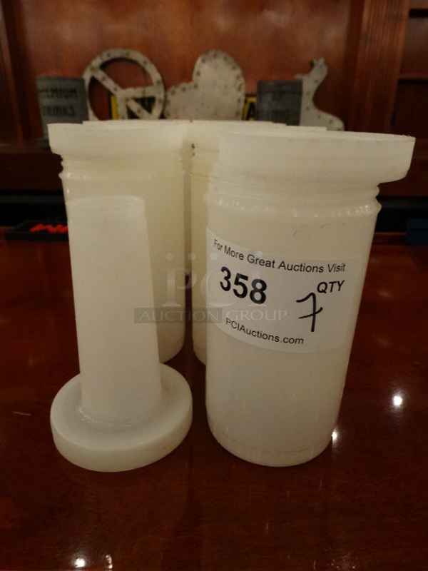 7 White Poly Containers w/ Extra Pourer Top. 4x4x13. 7 Times Your Bid!