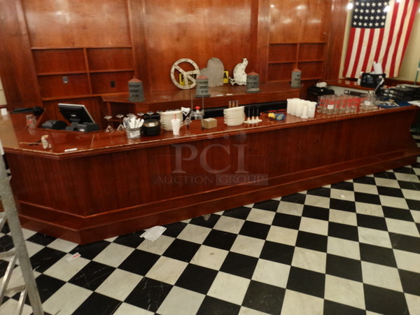 Wood Pattern C Shaped Bar Counter. Buyer Must Remove. See Picture For Dimensions. 