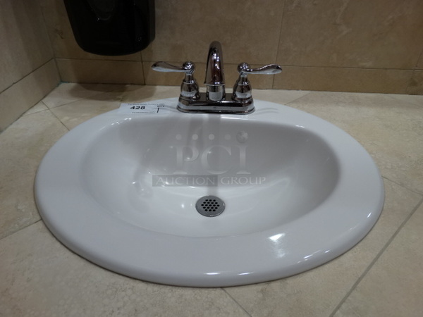 Single Bay Drop In Sink w/ Faucet and Handles. Buyer Must Remove. 21x18x12