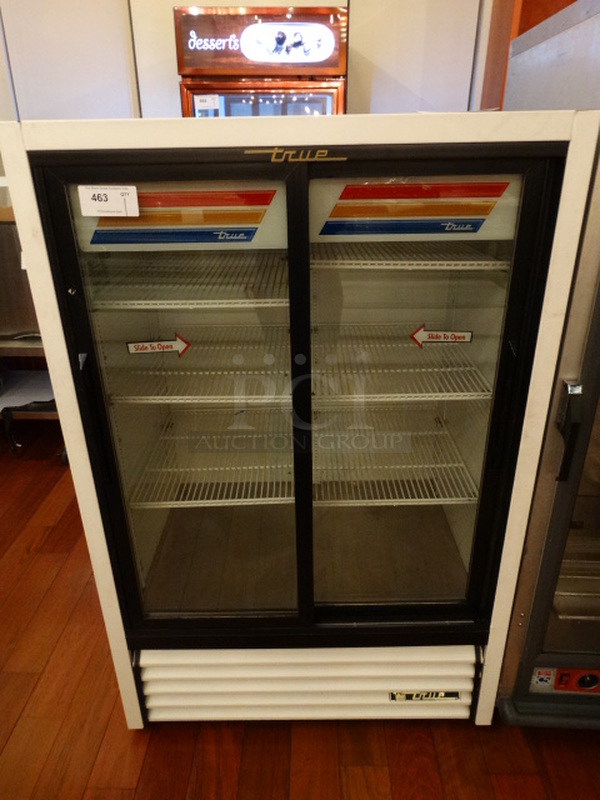 WOW! 2009 True Model GDM-33C Metal Commercial 2 Door View Through Cooler Merchandiser w/ Poly Coated Racks. 115 Volts, 1 Phase. 39.5x29x61.5. Tested and Working!