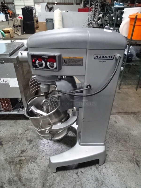 AMAZING! Hobart Model HL400 Commercial Planetary 40-Quart Floor Mixer With Stainless Steel Guard, Mixing Bowl, Whisk, Paddle, And Hook Attachments. 200-240 Volts, 50/60 Hertz, & 1 Phase.