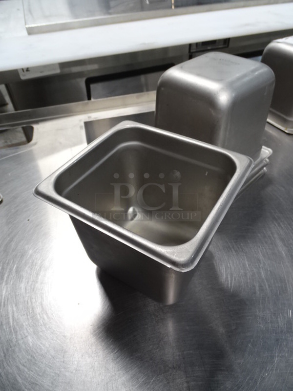 4 Times Your Bid. 4 Stainless Steel 1/6x6 Prep Table Pans. PICTURES ARE STOCK PHOTOS. COSMETIC DIFFERENCES MAY OCCUR.