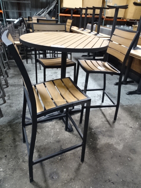 ALL ONE MONEY! Dining Set With 1 Wooden, Bar-Height Table And 3 Wooden, Non-Swivel Bar Stools. PICTURES ARE STOCK PHOTOS. COSMETIC DIFFERENCES MAY OCCUR. 