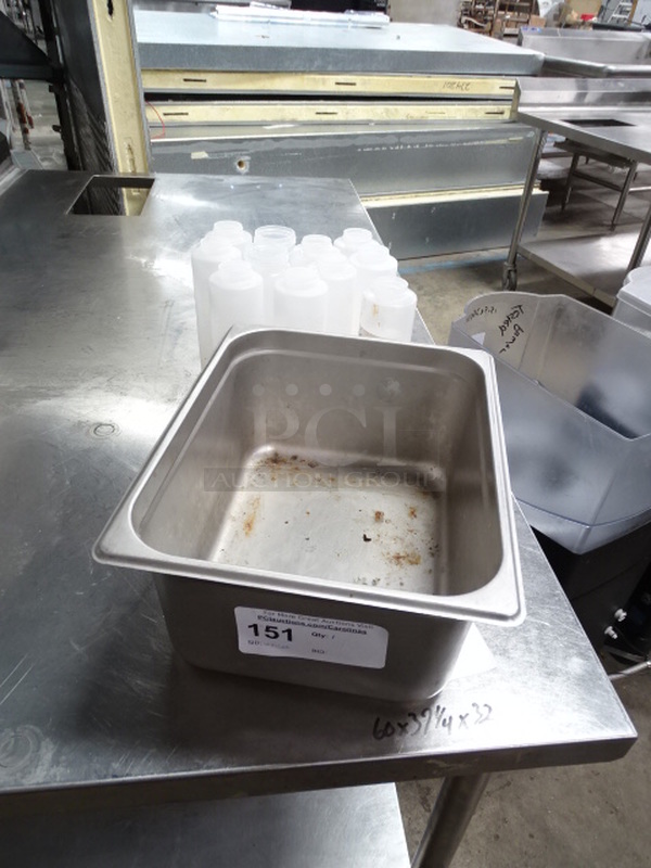 ALL ONE MONEY! Stainless Steel 1/2x6 Prep Table Pan With Plastic Squeeze Bottles. 