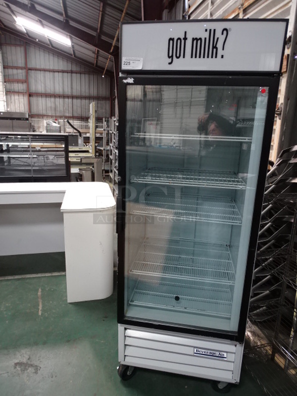 WOW! Beverage-Air Model MT27 Commercial 1-Door, Reach-In Refrigerated Merchandiser On Commercial Casters With Interior Shelves. 115 Volts, 60 Hertz, & 1 Phase. TESTED & WORKING!
