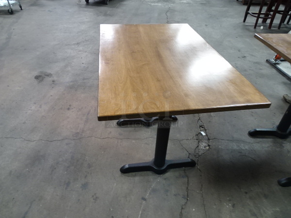 Rectangle Dining Table With Natural Finish Wooden Top And 2 Bases. 