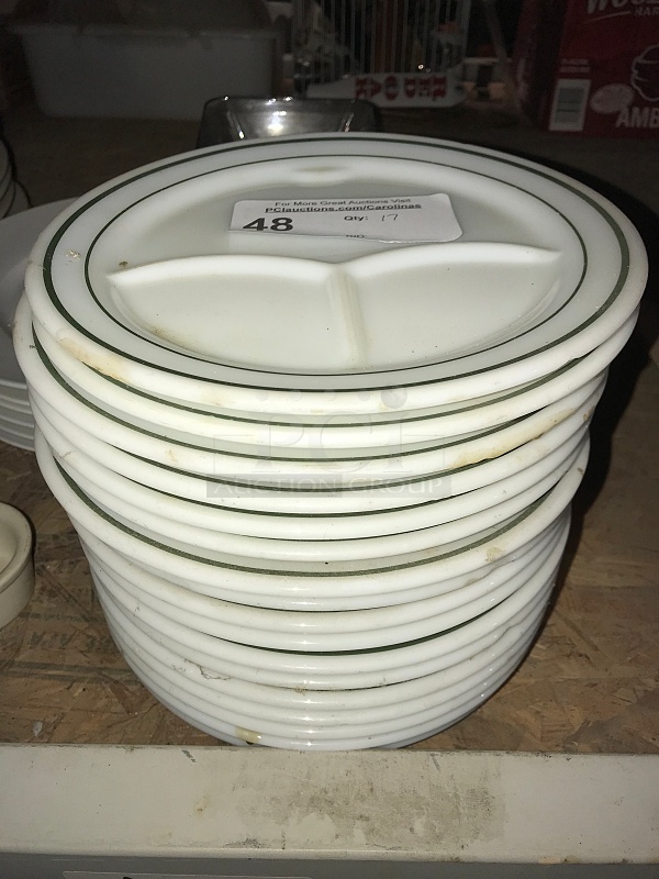 Seventeen Porcelain Partitioned Dinner Plates