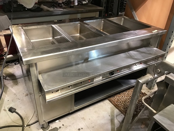 Four Well Stainless Steel Electric Steam Table on Casters, 120v 1ph,. Tested & Working!