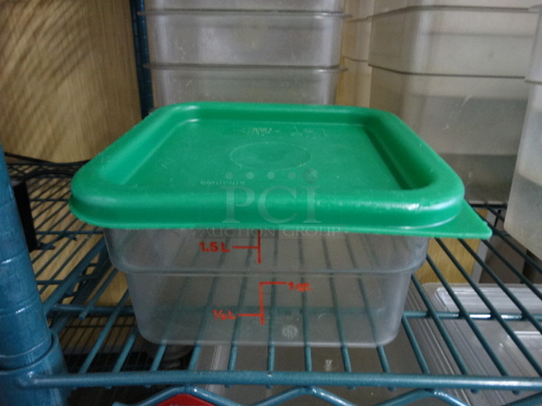 10 Poly Clear Containers w/ 10 Green Lids. 7x7x4. 10 Times Your Bid!