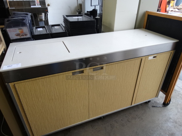 Wood Pattern Counter w/ White Countertop and 3 Front Doors on Commercial Casters. 60x20x34