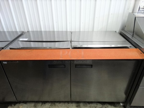 FANTASTIC! 2013 Delfield Model 4460N-24M-ABP2 Stainless Steel Commercial Pizza Prep Table w/ 2 Lids, 2 Doors and Cutting Board. 115 Volts, 1 Phase. 60x35x35. Tested and Working!