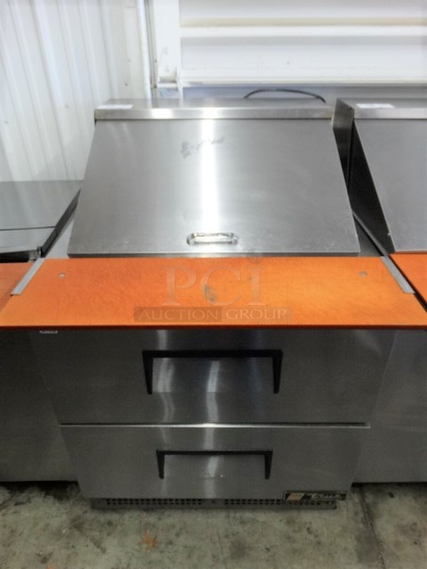 WOW! 2013 True Model TFP-32-12M-D-2 Stainless Steel Commercial Sandwich Salad Prep Table Bain Marie Mega Top w/ Cutting Board on Commercial Casters. 115 Volts, 1 Phase. 32x35.5x47. Tested and Working!