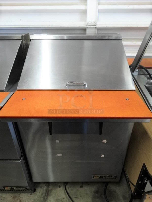 WOW! 2012 True Model TSSU-27-12M-C Stainless Steel Commercial Sandwich Salad Prep Table Bain Marie Mega Top w/ Cutting Board on Commercial Casters. 115 Volts, 1 Phase. 32x35.5x47. Tested and Working!