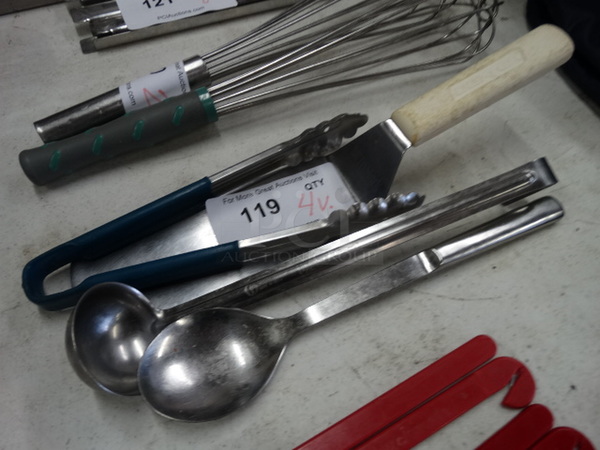 4 Various Utensils; Spatula, Tongs, Ladle and Serving Spoon. 4 Times Your Bid! 