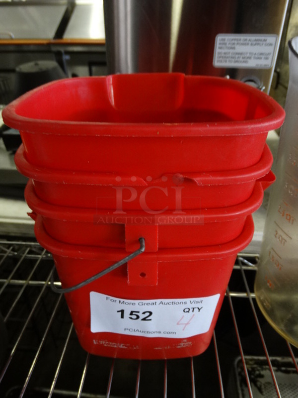 4 Red Poly Buckets. 7x7x6. 4 Times Your Bid!