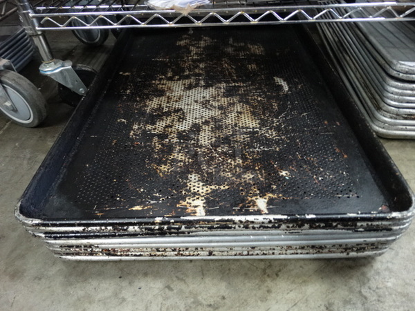 9 Metal Perforated Full Size Baking Pans. 18x26x1. 9 Times Your Bid!